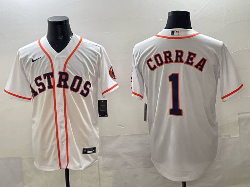Men 2025 Houston Astros 1 Correa white Nike MLB Jersey 002